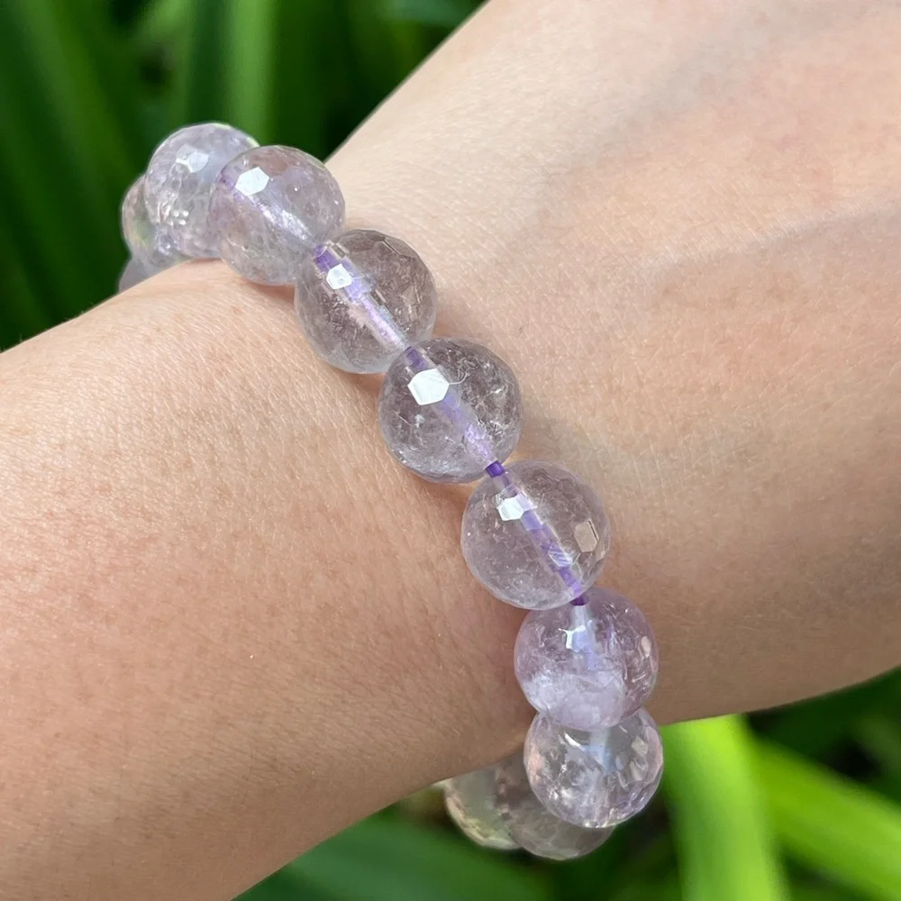 12mm stretchable faceted‎ purple amethyst bracelet 0064